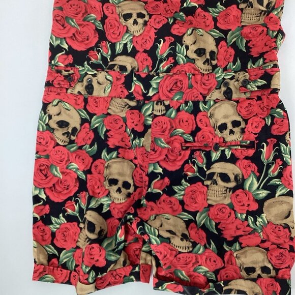 Glimms New York Mens Size Large Roses with Skulls Floral Romper Button Zip Goth - Picture 7 of 11